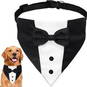 edo Dog Suit Dog Wedding Bandana Collar with Bow Tie, Adjustable Formal Dog Cost